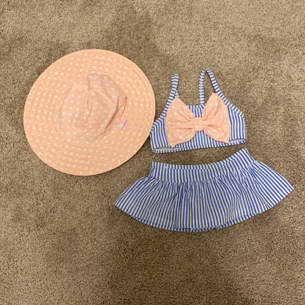 Ruffle Butts Striped Bikini with Hat Size 6-12 mos